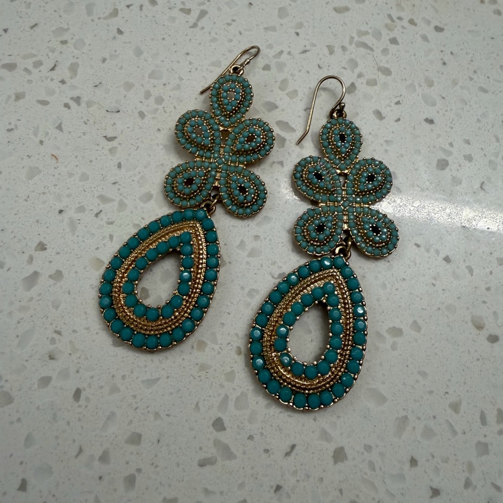 Stella & Dot Turquoise Beaded Statement Drop Earrings Gold